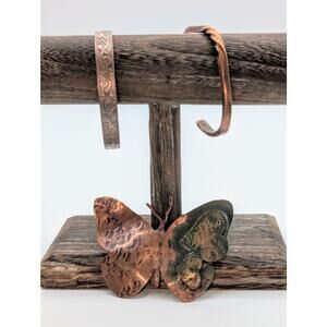 Three Piece Lot of Copper Cuff Bracelets & Large 3.25 x 2.25" Butterfly Pin